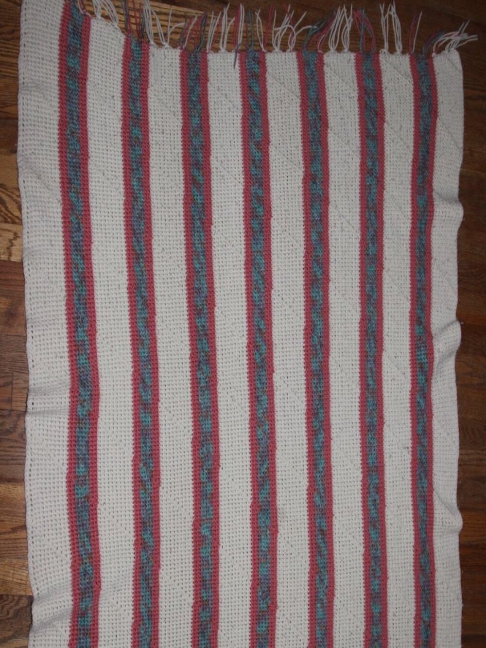 Vintage Western Striped Crochet Afghan Blanket 41" x 55" | Retro Boho